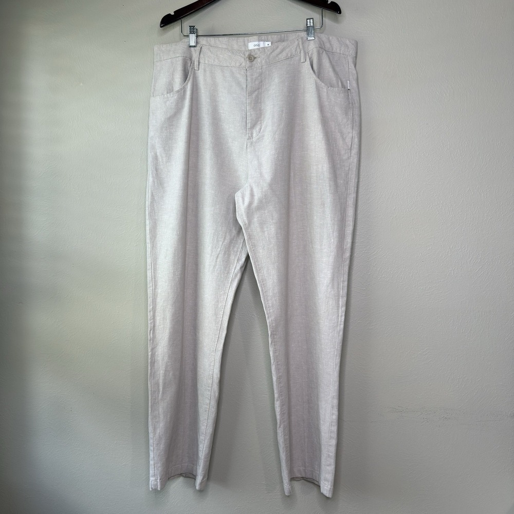Onia Mens 38x32 Linen Cotton Pants Cream Button Fly Straight Lounge Resort Beach